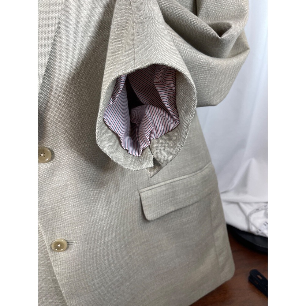Linen Blend Summer Blazer 48 Long Khaki Taupe Izod Sports Coat Men's 48 Long EUC - Picture 4 of 13